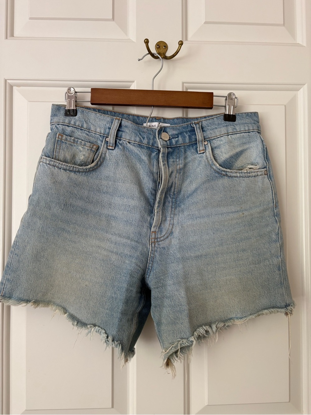 Anine Bing Light Blue Distressed Denim Shorts